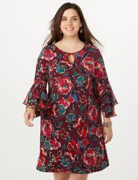 Plus Size Floral Ruffle Sleeve Dress
