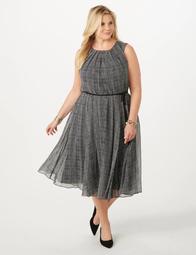 Plus Size Belted Houndstooth Dress