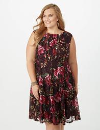 Plus Size Seamed Floral Lace Fit-and-Flare Dress