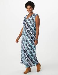 Plus Size Belted Mixed Stripe Maxi Dress