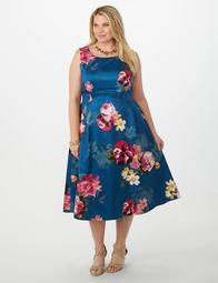 Plus Size Floral Fit-and Flare Midi Dress