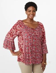 Plus Size Printed Bell Sleeved Top