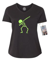Dabbin Skeleton Halloween Shirt Plus Size Womens V Neck T-Shirt Top