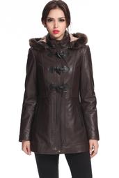 Women's "Amanda" New Zealand Lambskin Leather Toggle Coat - Plus Size