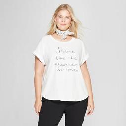 Women's Plus Size Shine Like the Universe is Yours Graphic Short Sleeve T-Shirt - A New Day™ White