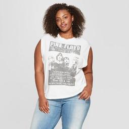 Junk Food Women's Plus Size Pink Floyd Short Sleeve Graphic T-Shirt - White