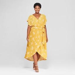Women's Plus Size Floral Print Wrap Dress - Ava & Viv™ Yellow