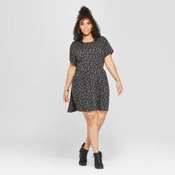 Junk Food Women's Plus Size AC/DC Short Sleeve Empire Dress - Black