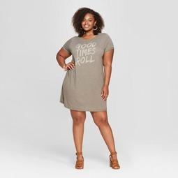 Junk Food Women's Plus Size Short Sleeve Good Times Roll Graphic T-Shirt Dress - Green