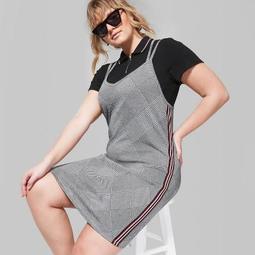 Women's Plus Size Plaid Strappy Knit Dress - Wild Fable™ Gray