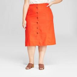 Women's Plus Size Midi Button Front Skirt - Universal Thread™ Orange