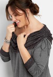 plus size cinched cowl neck brushed tunic pullover