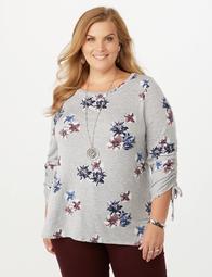 Plus Size Cinched Sleeve Floral Sweatshirt