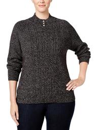 Karen Scott Womens Plus Ribbed Trim Long Sleeves Mock Turtleneck Sweater