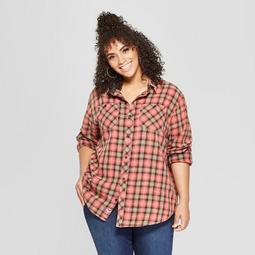 Junk Food Women's Plus Size Long Sleeve Button-Down Flannel Shirt - Red