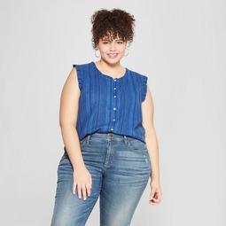 Women's Plus Size Plaid Button Front Sleeveless Blouse - Universal Thread™ Blue