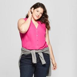 Women's Plus Size Sleeveless Button Front Blouse - A New Day™ Magenta