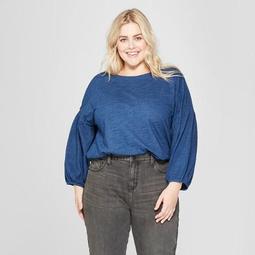 Women's Plus Size Long Blouson Sleeve Blouse - Universal Thread™ Indigo
