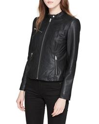 Classic Stand-Collar Leather Moto Jacket