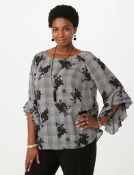 Plus Size Floral Flared Sleeve Blouse