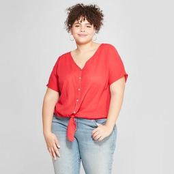 Women's Plus Size Tie Front Short Sleeve T-Shirt - Universal Thread™ Red