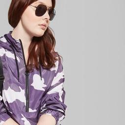 Women's Plus Size Long Sleeve Half Zip Camo Print Windbreaker Jacket - Wild Fable™ Purple