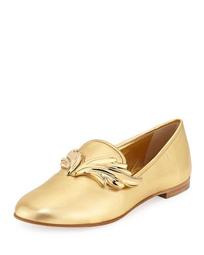 Wing Metallic Leather Loafers