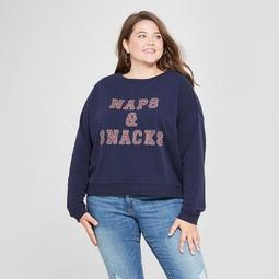 Women's Plus Size Naps & Snacks Pullover Graphic Sweatshirt - Fifth Sun (Juniors') Navy