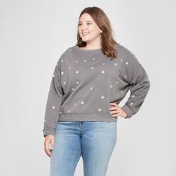 Women's Plus Size Gold Star Print Pullover Sweatshirt - Fifth Sun (Juniors') Charcoal
