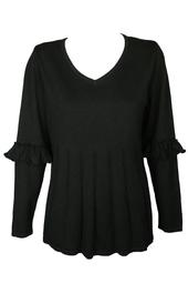 Style & Co Plus Size Black Heather  Ruffled-Sleeve Pleated Sweater 3X