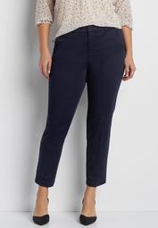 the smart plus size sateen skinny ankle pant in navy blue