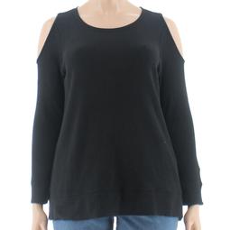 Style&co. NEW Black Women Size 1X Plus Scoop Neck Cold-Shoulder Sweater