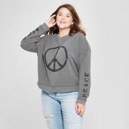Women's Plus Size Peace Oversized Pullover Graphic Sweatshirt - Fifth Sun (Juniors') Heather Gray