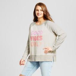 Women's Plus Size Good Vibes Only Graphic Sweatshirt - Grayson Threads (Juniors') Cream