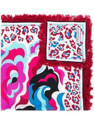 abstract print fringed scarf