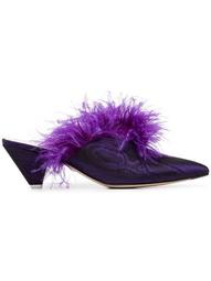 purple Cara 45 feather embellished moiré mules