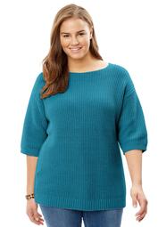 Plus Size Three-quarter Sleeve Pullover Sweater