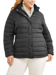 Time and Tru Women's Plus-Size Hooded Puffer Jacket