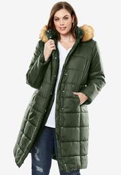 Plus Size Midi-length Quilted Parka With Faux-fur Hood