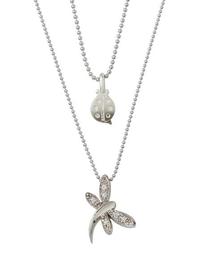 Little Princess 14k White Gold & Diamond Dragonfly and Ladybug Layered Necklace