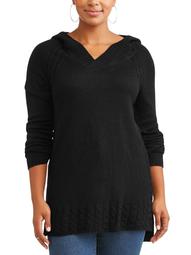 What's Next? Women's Plus Size Cable Knit Hoodie Sweater
