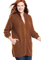 Plus Size Cabled Zip Front Cardigan