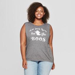 Women's Plus Size Here for the Boos Graphic Tank Top - Fifth Sun Charcoal