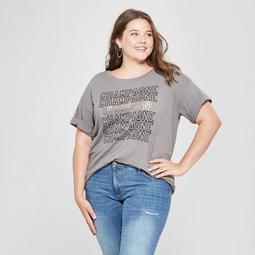 Women's Plus Size Short Sleeve Champagne Graphic T-Shirt - Fifth Sun Charcoal