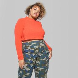 Women's Plus Size Cropped Mock Neck Pullover - Wild Fable™ Orange