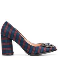 embellished checked pumps