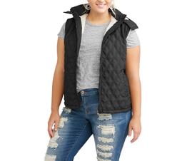 BESTOW Women's Plus-Size Sherpa Lined Quilted Hooded Vest