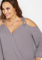 plus size silver ring cold shoulder top