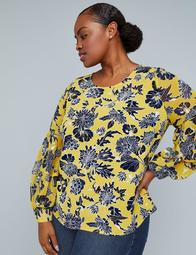 Girl With Curves Printed Blouson-Sleeve Blouse