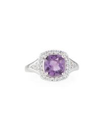 Purple Amethyst & Topaz Halo Ring, Size 7